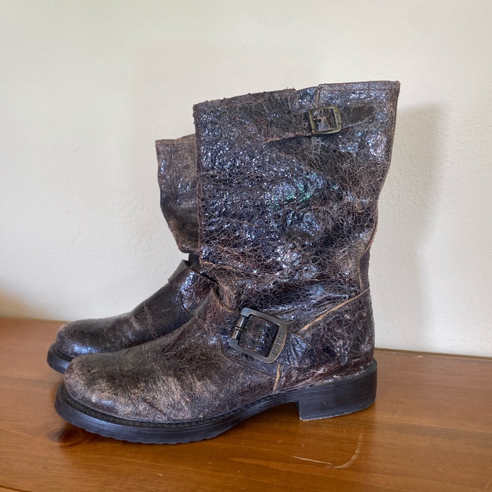 Frye Dark Brown Leather Crackles Boots
